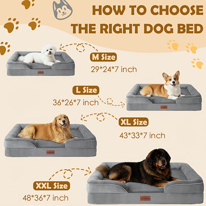 Canapé-lit pour chien extra large, 100 % mousse de soutien, traversin sur 4 côtés, housse amovible et lavable, fond antidérapant, soutien articulaire, lit pour animal de compagnie doux et chaud, gris, M L XL XXL, toutes races