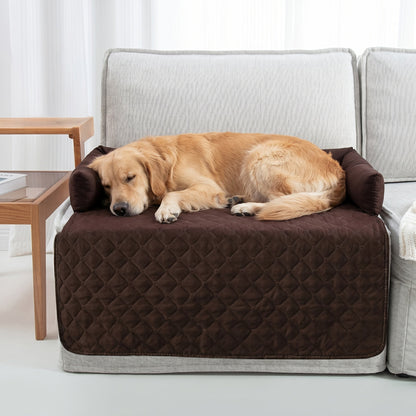 Canapé-lit pour animaux et protection de canapé avec coussins traversins, housse de meuble lavable et antidérapante pour chiens et chats – Housse de canapé douce et confortable pour animaux avec rebords surélevés pour canapé, causeuse et fauteuil