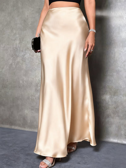 Women's Satin Texture Maxi Skirt Elegant High Slit Long Skirt Holiday Party Christmas Valentine's Day Date Night Office Luxury Design Red Black White Pink Brown XS S M L XL XXL