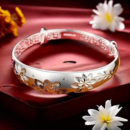 Bracelet ajustable coulissant pour femme en argent sterling 925 – Jonc élégant à fermoir coulissant en argent et or, cadeau idéal pour maman, la fête des mères, un anniversaire ou toute occasion spéciale