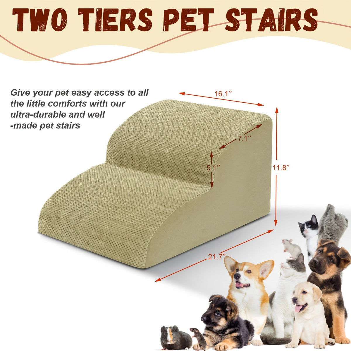 Escalier pour chien en mousse à mémoire de forme, 2, 3 ou 4 marches avec base antidérapante et housse lavable – Marches de soutien pour canapé et lit, idéal pour chiens âgés et chiots, plusieurs couleurs disponibles