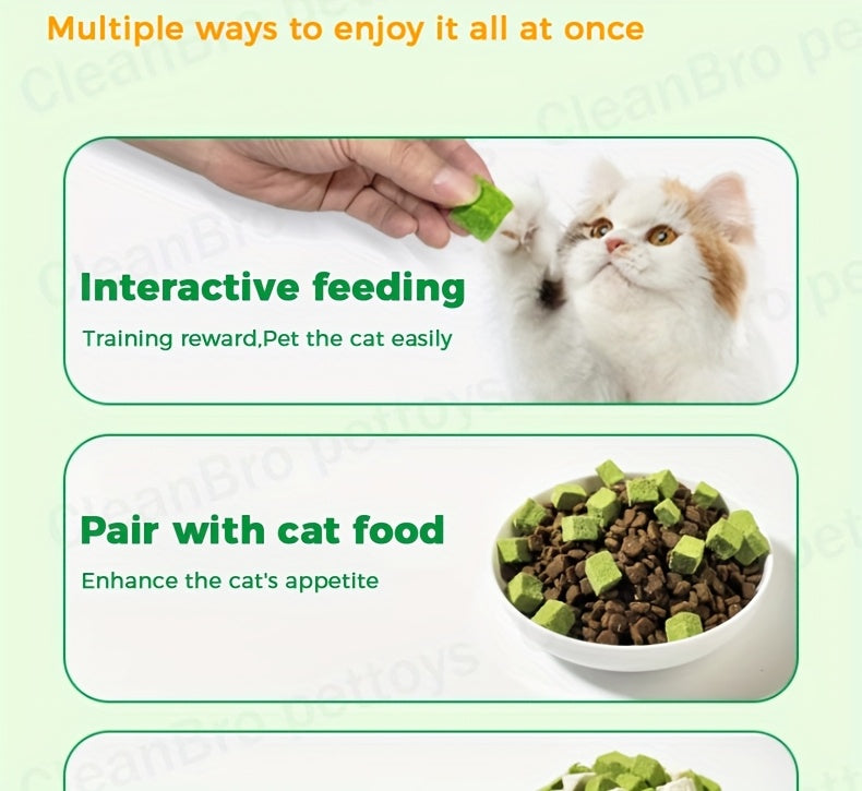 Comprimés lyophilisés d'herbe à chat pour le contrôle des boules de poils – Bâtonnets et granulés naturels à la menthe pour le soin des dents, friandises pour chat au poulet pour la santé dentaire et l'élimination des poils