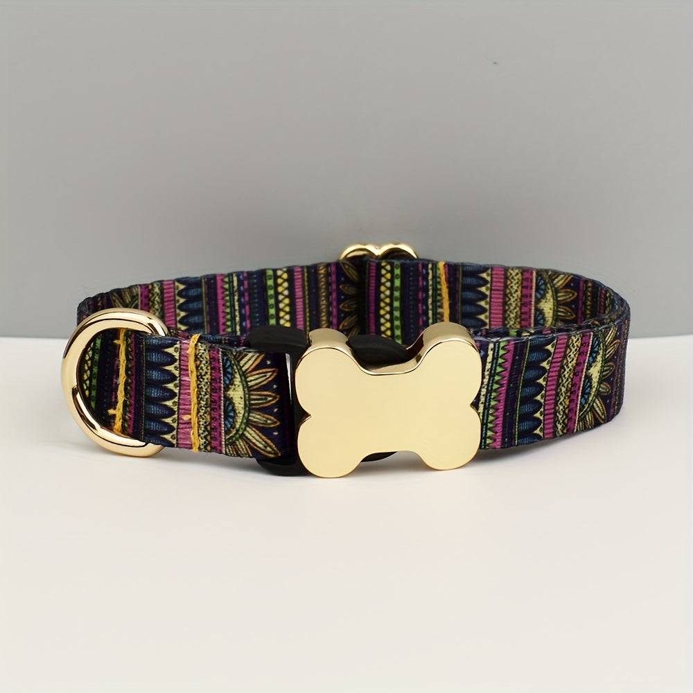 Collier pour chien ajustable en polyester avec breloque en forme d'os en métal – Collier élégant et coloré pour chiens de petite à grande taille, tailles XS S M L XL, 6 couleurs