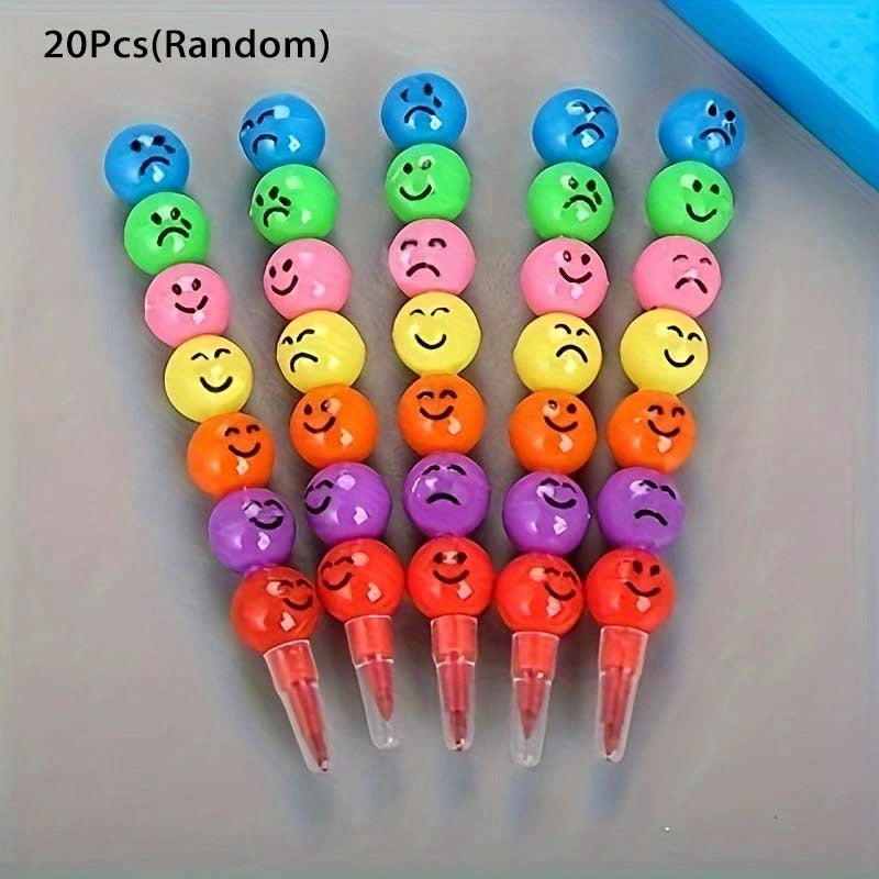 20 crayons à dessin Smiley pour enfants - Ensemble de crayons en forme de bonbon mignon pour élèves, fournitures de dessin pour enfants, cadeau de papeterie scolaire, souvenir de fête d'anniversaire, Noël ou Halloween, couleurs aléatoires