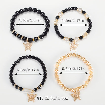 Ensemble de bracelets bohèmes à perles papillon pour femmes – Bracelets élastiques étincelants superposables à breloques, lot de 4, 8 et 16 pièces, cadeau idéal pour femmes élégantes