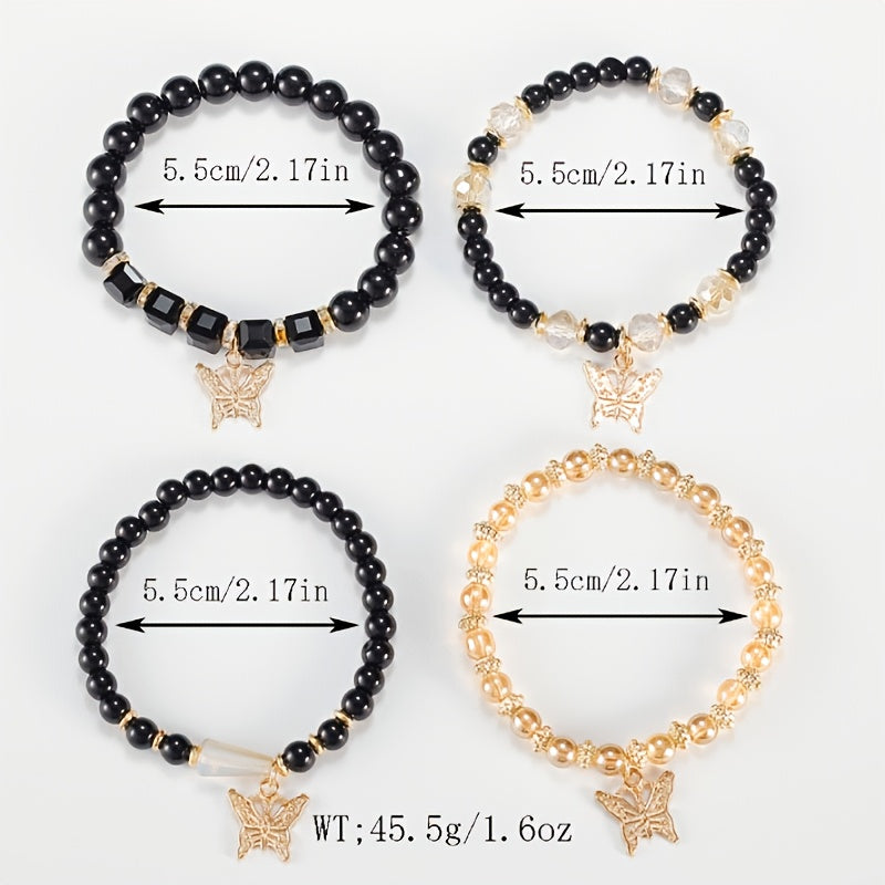 Ensemble de bracelets bohèmes à perles papillon pour femmes – Bracelets élastiques étincelants superposables à breloques, lot de 4, 8 et 16 pièces, cadeau idéal pour femmes élégantes