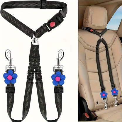 Double laisse de sécurité pour chien, attache appuie-tête élastique anti-enchevêtrement réglable pour le voyage en voiture, répartiteur pour 2 chiens, noir, bleu, rouge, orange