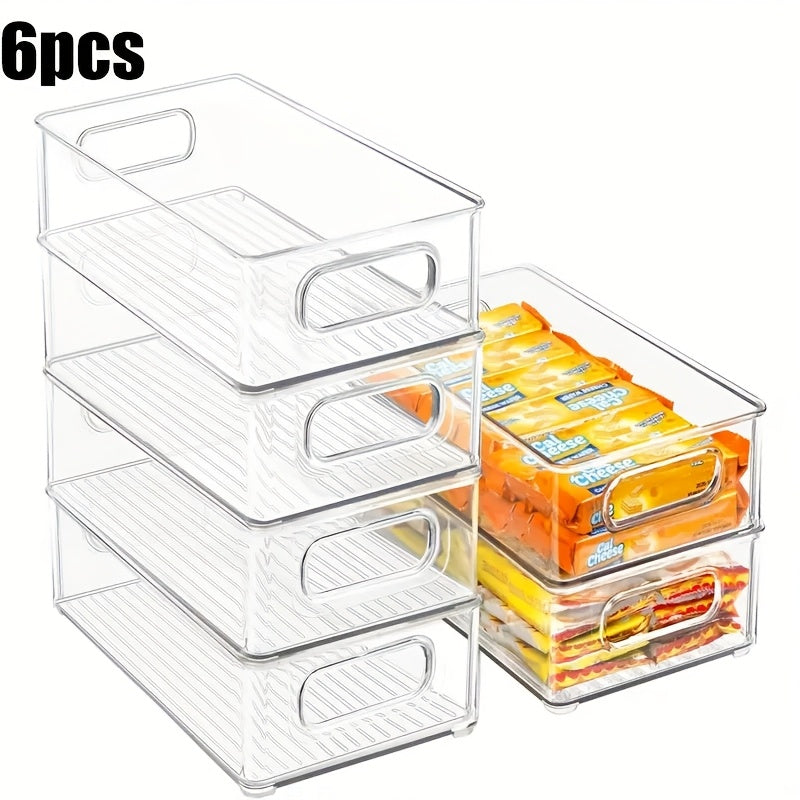 Lot de 6 bacs de rangement pour réfrigérateur, bacs de stockage alimentaires transparents et empilables pour réfrigérateur, congélateur, placard de cuisine et garde-manger, bacs en plastique épais amélioré de 25,4 cm pour salle de bain et chambre