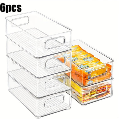 Lot de 6 bacs de rangement pour réfrigérateur, bacs de stockage alimentaires transparents et empilables pour réfrigérateur, congélateur, placard de cuisine et garde-manger, bacs en plastique épais amélioré de 25,4 cm pour salle de bain et chambre