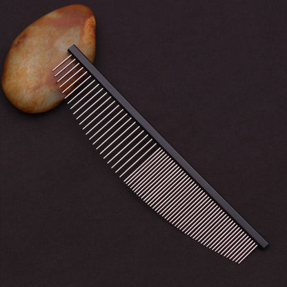 Pet Hair Removal Comb Metal Grooming Brush for Dogs & Cats - Aluminum Handle Deshedding Comb for Loose Floating Fur, Durable Anti-Static Pet Detangling Comb for Long & Short Coats, Crescent Design