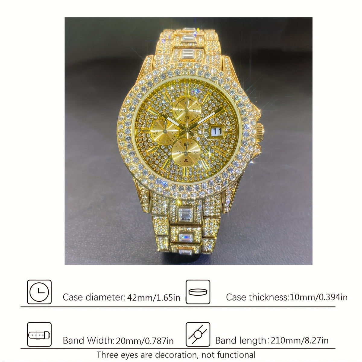Montre à quartz de luxe avec strass pour hommes et femmes – Montre hip-hop étanche avec date automatique en or et argent, cadran en zircon cubique scintillant, parfaite pour les fêtes et le quotidien