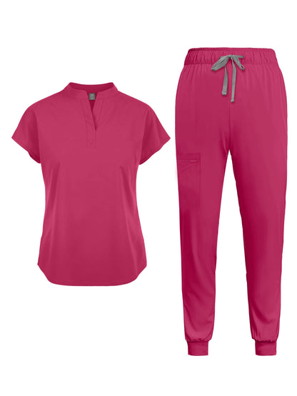Ensemble de tenue médicale pour femme avec poches - Tunique à manches courtes et pantalon, uniforme médical uni à col officier, tenue de travail toutes saisons pour infirmières et professionnels dentaires S M L XL