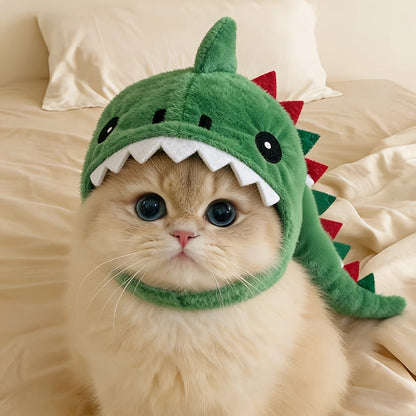 Costume de chapeau dinosaure pour chat - Coiffe de dinosaure dessin animé amusante et mignonne pour chats et petits chiens, costume doux à enfiler pour animal de compagnie, parfait pour les photos, les vacances et Halloween, cadeau adorable pour chat