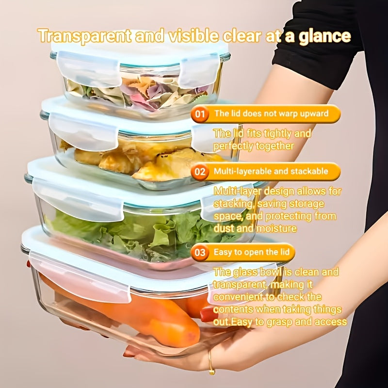 Ensemble de 16 récipients alimentaires en verre hermétiques – 8 couvercles et 8 récipients, compatibles micro-ondes et four, sans BPA, parfaits pour la préparation des repas, salades, fruits, légumes, sandwichs et pique-niques en extérieur