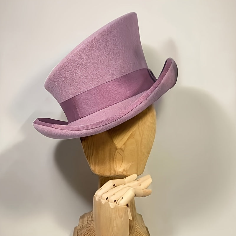 Chapeau Fedora en feutre 100 % laine avec ruban pour femmes et hommes – Haut-de-forme asymétrique ajustable pour église, fêtes et mariages, couvre-chef élégant disponible en 10 couleurs, cadeau de Noël idéal