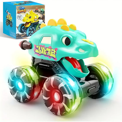Dinosaur Monster Truck Toy Triceratops Stegosaurus with Flashing LED Wheel Lights Friction Powered Push-and-Go Vehicle Durable ABS Kids Birthday Party Gift