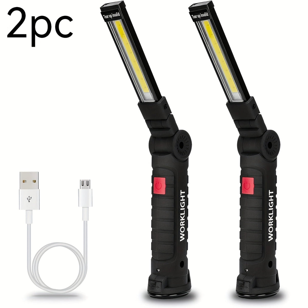 Lampes de travail rechargeables à LED COB – Lampe de travail portative à suspendre avec batterie intégrée pour le camping, le jardin, les fêtes et l'entretien de véhicules, options en packs de 2/4/6/8/10, noir et kaki