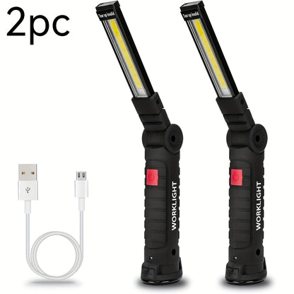 Lampe de travail LED COB rechargeable avec base magnétique – Lampe de poche portable de camping 1000 lumens, 5 modes, USB-C, lampe suspendue pour garage, jardin, urgence et extérieur, lot de 2/3/4