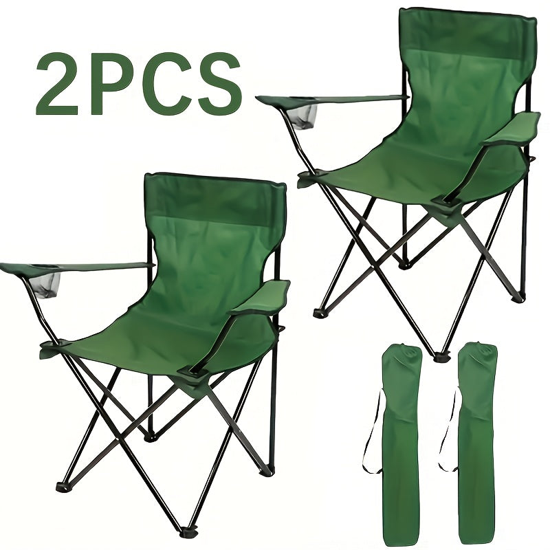 Lot de 2 chaises de camping pliables – Cadre en acier, tissu Oxford, porte-gobelets, sacs de transport portables pour barbecue en plein air, cour, plage, pique-nique, cadeau de vacances