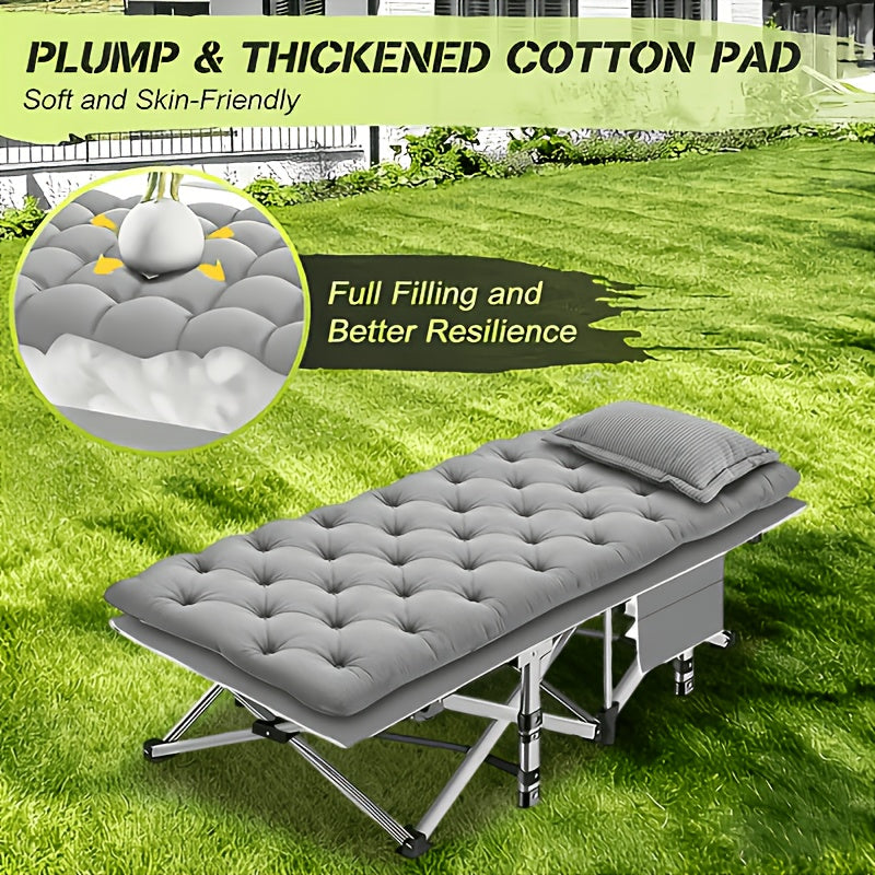 Lit de camp pliant portatif pour adultes - Tissu Oxford double épaisseur, très résistant 225/270/320 kg, lit de camping extérieur pliable avec sac de transport pour la plage, la sieste, les voyages, noir et gris