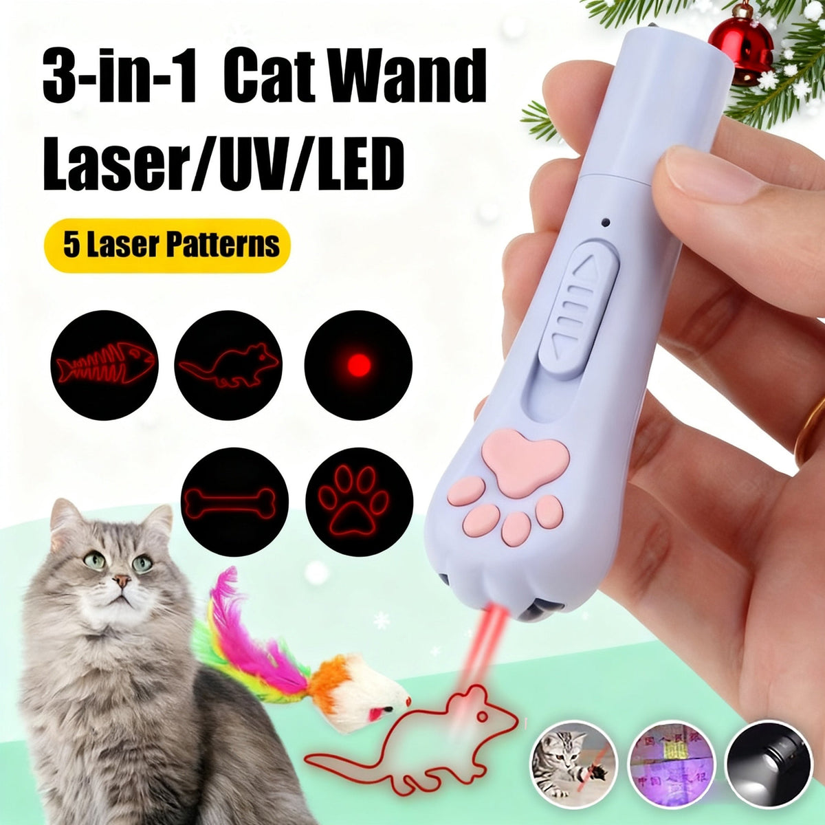Jouet interactif 7-en-1 pour chat, rechargeable par USB – 7 modes de jeu pour chats et chiens d'intérieur, jouet d'exercice pour la chasse, souris bonus incluse, cadeau idéal pour Noël et les anniversaires des animaux de compagnie