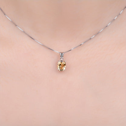 925 Sterling Silver Natural Gemstone Oval Cut Pendant Necklace for Women – Amethyst Citrine Garnet Peridot Topaz Multi-Faceted Fine Jewelry, Elegant Dating Daily Gift for Girls