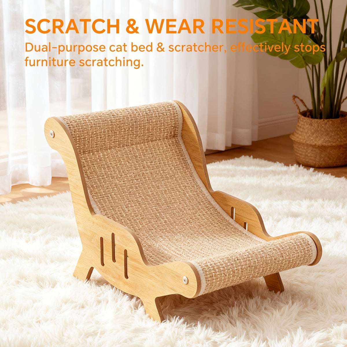 Griffoir en sisal pour chaise ou canapé – Griffoir autoportant robuste avec large zone de repos, mobilier de détente anti-griffures pour chats d'intérieur, jouet durable pour chat et coin sieste