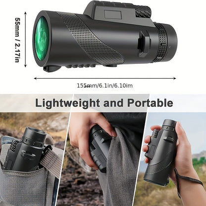 Monoculaire HD 10x42 avec adaptateur pour téléphone et trépied – Longue-vue compacte à lentilles FMC pour l'observation des oiseaux, la faune, la randonnée, le camping, les concerts et le sport – Noir et vert, cadeau de Noël