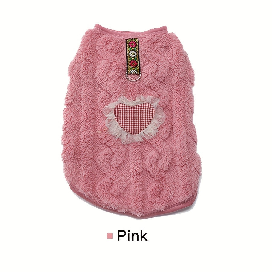 Pull-gilet pour chien pour l'automne et l'hiver – Chemise chaude et épaisse à deux pattes pour animal de compagnie avec boucle de laisse intégrée, motif en forme de cœur, vêtement confortable pour temps froid pour chiens de petite et moyenne taille