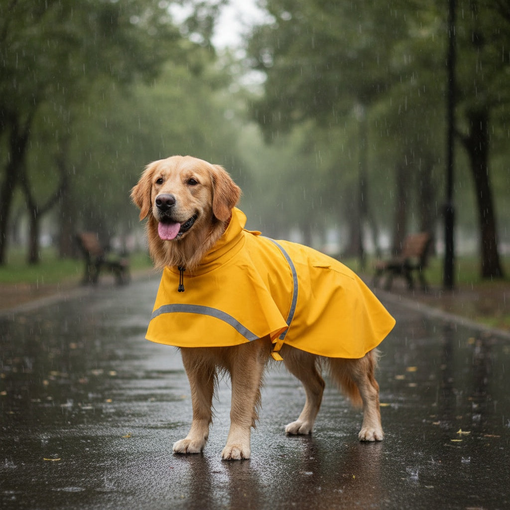 Imperméable réfléchissant pour chien avec capuche – Veste de pluie imperméable à enfiler pour toutes les races, fermeture auto-agrippante facile à mettre et à retirer, tailles S à 3XL, jaune