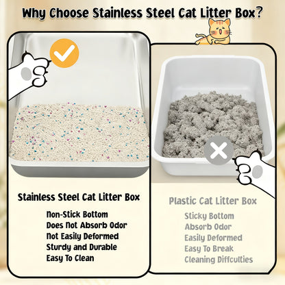 Stainless Steel Cat Litter Box – Odor-Proof High-Sided Metal Litter Tray, Non-Stick Anti-Scratch Leak-Proof Design, Easy to Clean Indoor Cat Toilet for Large, Medium & Small Cats, Multiple Sizes & Colors
