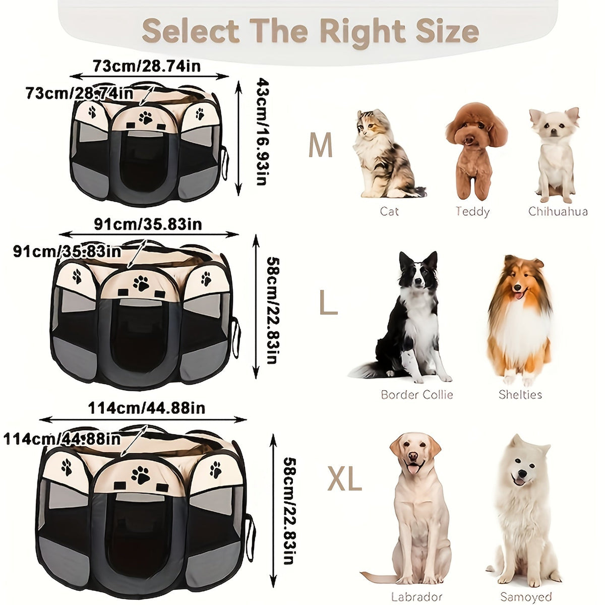 Enclos pliable octogonal pour animaux, niche toutes saisons et lit pour chat – Cage pour chiens et chats en tissu Oxford résistant aux rayures, parc portable pliable pour intérieur, extérieur, camping et voyage