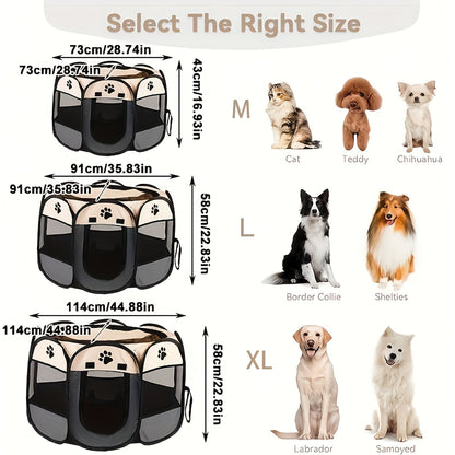 Enclos pliable octogonal pour animaux, niche toutes saisons et lit pour chat – Cage pour chiens et chats en tissu Oxford résistant aux rayures, parc portable pliable pour intérieur, extérieur, camping et voyage