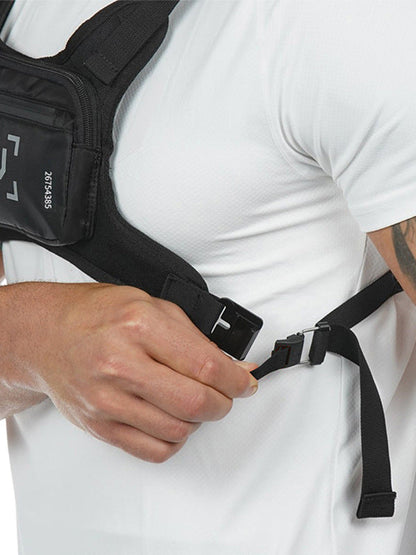 Sac de poitrine réfléchissant pour course à pied, gilet léger et réglable, sac bandoulière pour hommes et femmes – Sac de sport imperméable pour vélo, randonnée, ski avec trou pour écouteurs, noir et blanc