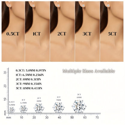 Boucles d'oreilles puces en moissanite, couleur D, pureté VVS, taille ronde brillant, argent sterling 925 – Options de 1 ct à 10 ct, pochette en velours et chiffon de polissage inclus, cadeau idéal pour un anniversaire, Noël et la Saint-Valentin (4,25 g)
