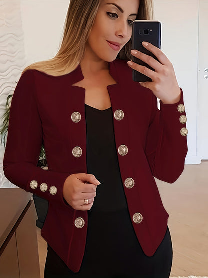 Women's Solid Color Long Sleeve Casual Jacket | Lapel Button Lightweight Stretch Blazer Coat for Spring Fall Everyday Outerwear