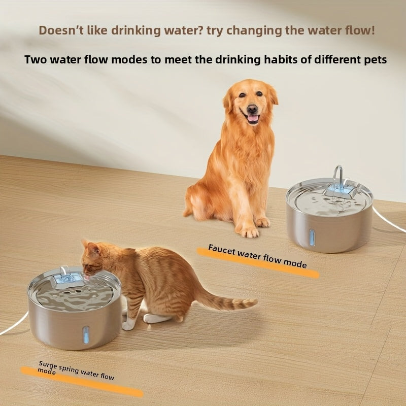 Fontaine à eau pour animaux en acier inoxydable 7 L (236 oz) – Distributeur d'eau automatique pour chats et chiens avec filtres de rechange, alimenté par USB et fenêtre de niveau d'eau – Modèle FT007