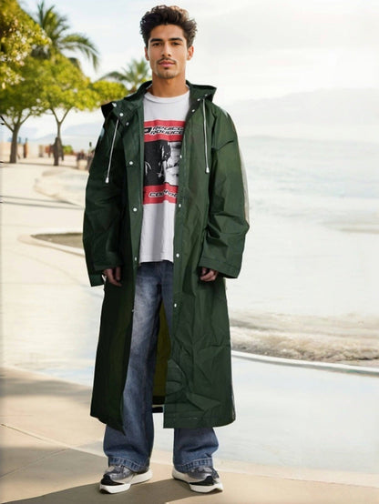 Imperméable long à capuche pour hommes et femmes – Veste de pluie coupe-vent à fermeture éclair intégrale avec capuche réglable, coupe ample et respirante pour la randonnée, le cyclisme, la pêche et le vélo – Vêtement de pluie unisexe pour adultes