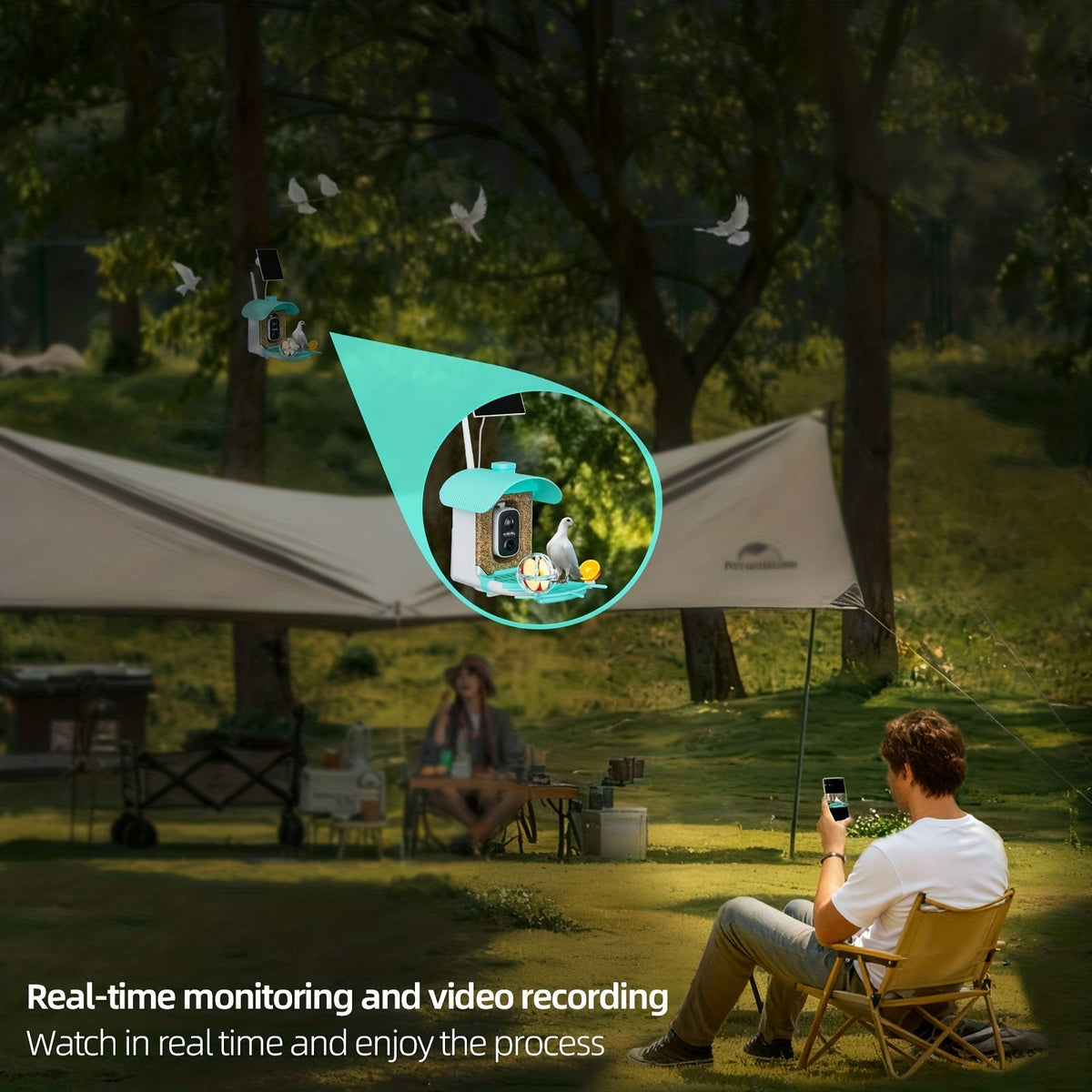 Mangeoire à oiseaux intelligente avec caméra solaire – 4MP 2K HD, identification des espèces d'oiseaux, détection de mouvement, protection contre les écureuils, étanchéité IP66, surveillance à distance via application, cadeau pour les amoureux des oiseaux