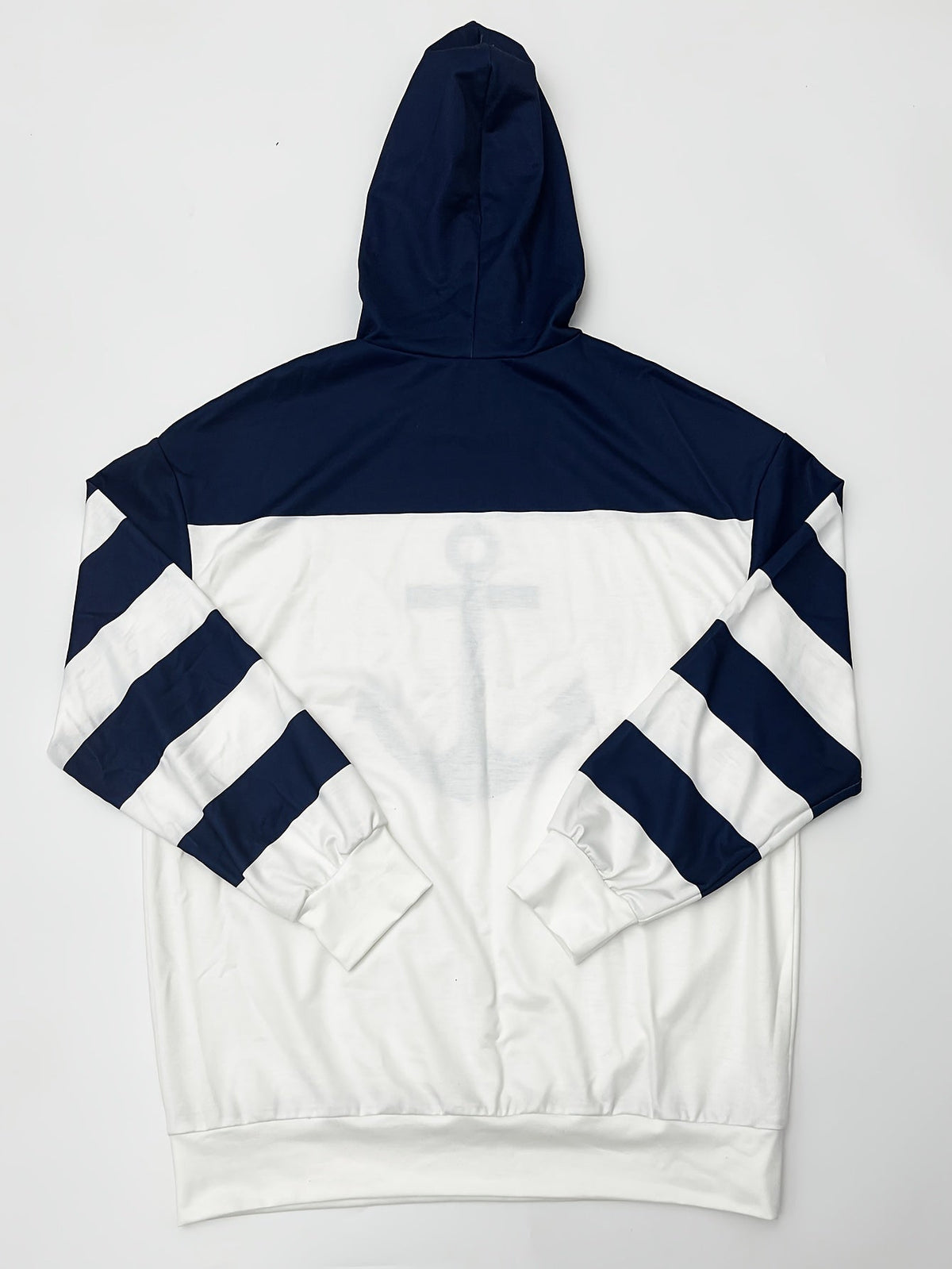 Sweat-shirt à capuche pour femme avec cordon de serrage, imprimé ancre et blocs de couleur, manches longues, décontracté, confortable, automne-hiver, multicolore, S-XXL