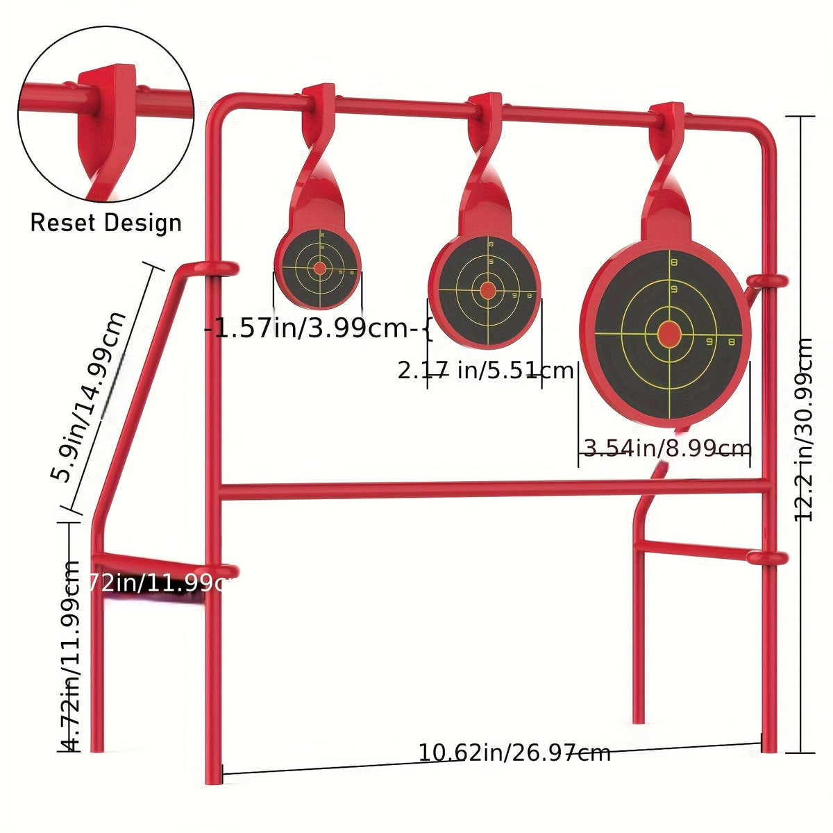 Support de cible rotative pour tir .22LR - Triple cible rotative en acier, pliable, avec 15 cibles papier, entraînement au tir en extérieur, système de cible durable pour l'entraînement au stand de tir