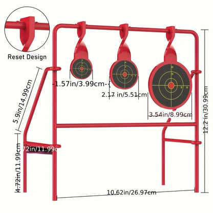 Support de cible rotative pour tir .22LR - Triple cible rotative en acier, pliable, avec 15 cibles papier, entraînement au tir en extérieur, système de cible durable pour l'entraînement au stand de tir
