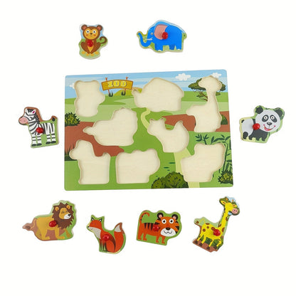 Lot de 4 puzzles à boutons en bois pour tout-petits, 32 pièces, puzzles sur le thème des animaux de la ferme et du zoo, jouet éducatif Montessori pour enfants de 1, 2, 3 ans, cadeau d'anniversaire, de Noël ou de Pâques pour filles et garçons