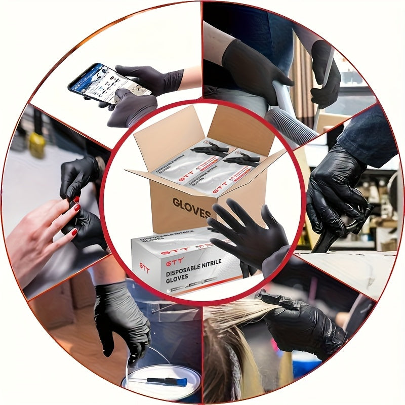 Gants jetables en nitrile noir, boîte de 200 – Épaisseur 6 mil, sans latex, sans poudre, résistants aux produits chimiques, forme flexible et ajustée, S/M/L/XL pour la mécanique, l'entretien, le nettoyage, la restauration et l'usage médical