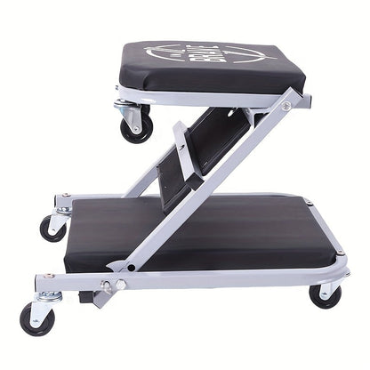 Chariot de visite mécanique pliable 3-en-1 robuste de 36 pouces avec siège en Z réglable - 6 roulettes pivotantes verrouillables, capacité de 350 à 650 lb, siège et appuie-tête rembourrés en vinyle, chariot de réparation automobile professionnel