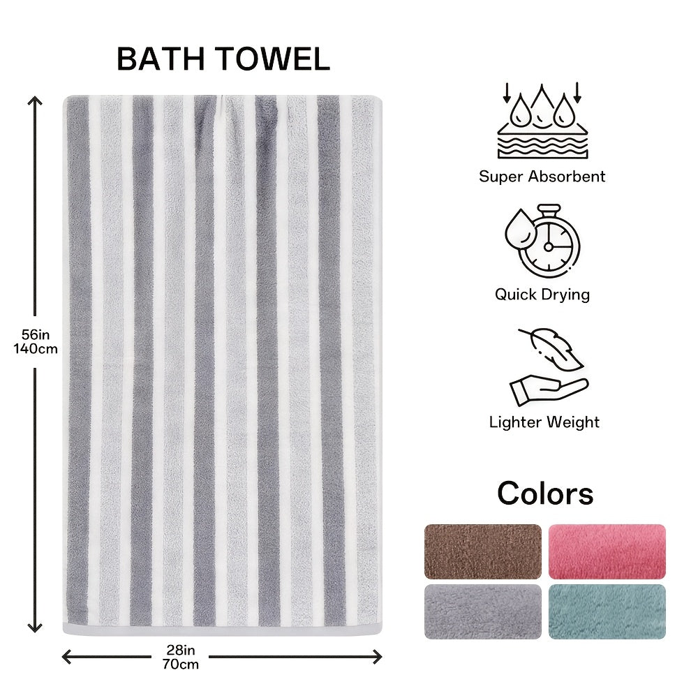 Ensemble de serviettes de bain rayées, absorbantes, à séchage rapide, ultra douces et douces pour la peau, 70 x 140 cm, pour la maison, la salle de bain ou la plage – Disponible en lot de 1 ou 4, plusieurs couleurs au choix