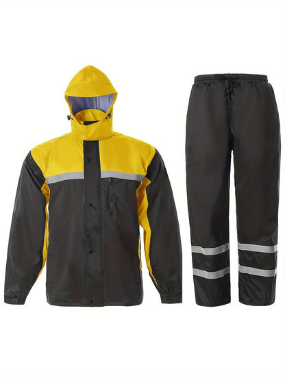 Ensemble de pluie réfléchissant haute visibilité pour hommes – Veste et pantalon imperméables pour le travail, la pêche, l'agriculture, la moto, les sports de plein air – Vêtements de pluie de sécurité haute visibilité pour hommes, tailles S-XXL