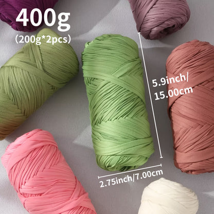 Fil de coton pour t-shirt 400 g (2 x 200 g) mélange de coton épais en 49 couleurs – Fil épais et doux pour paniers au crochet, sacs, tapis, projets de macramé et tricot – Fil de loisirs créatifs idéal pour les débutants