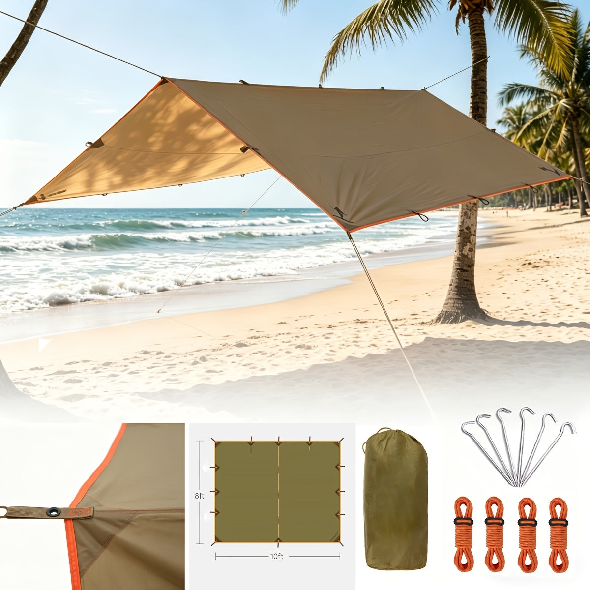 Toile de tente de camping avec protection UV et support en alliage – Abri pliable et portable pour 4 personnes pour randonnée, camping, jardin et survie en plein air | Auvent de camping toutes saisons