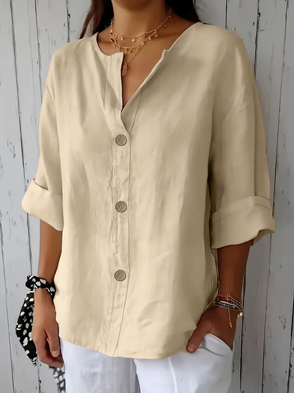 Chemisier décontracté ample pour femme - Haut coupe décontractée pour les vacances avec détails boutonnés décoratifs, tissu léger et respirant pour les voyages d'été, la plage et le quotidien | Plusieurs couleurs S-XXL